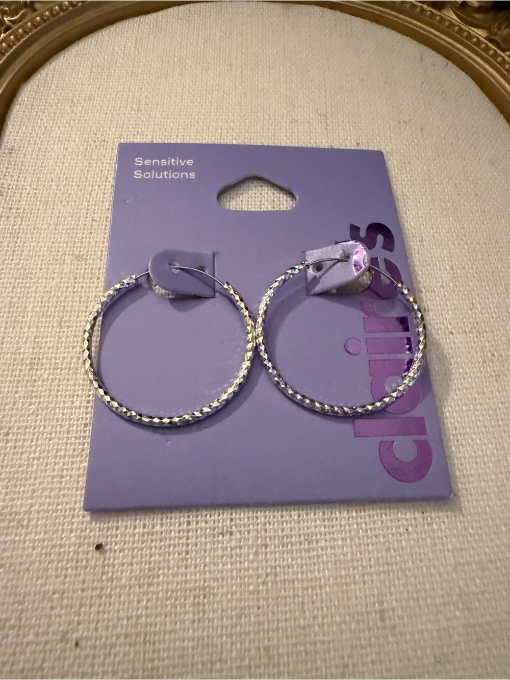 Claire's Silver Textured Hoop Earrings - Silver - Sensitive Solutions